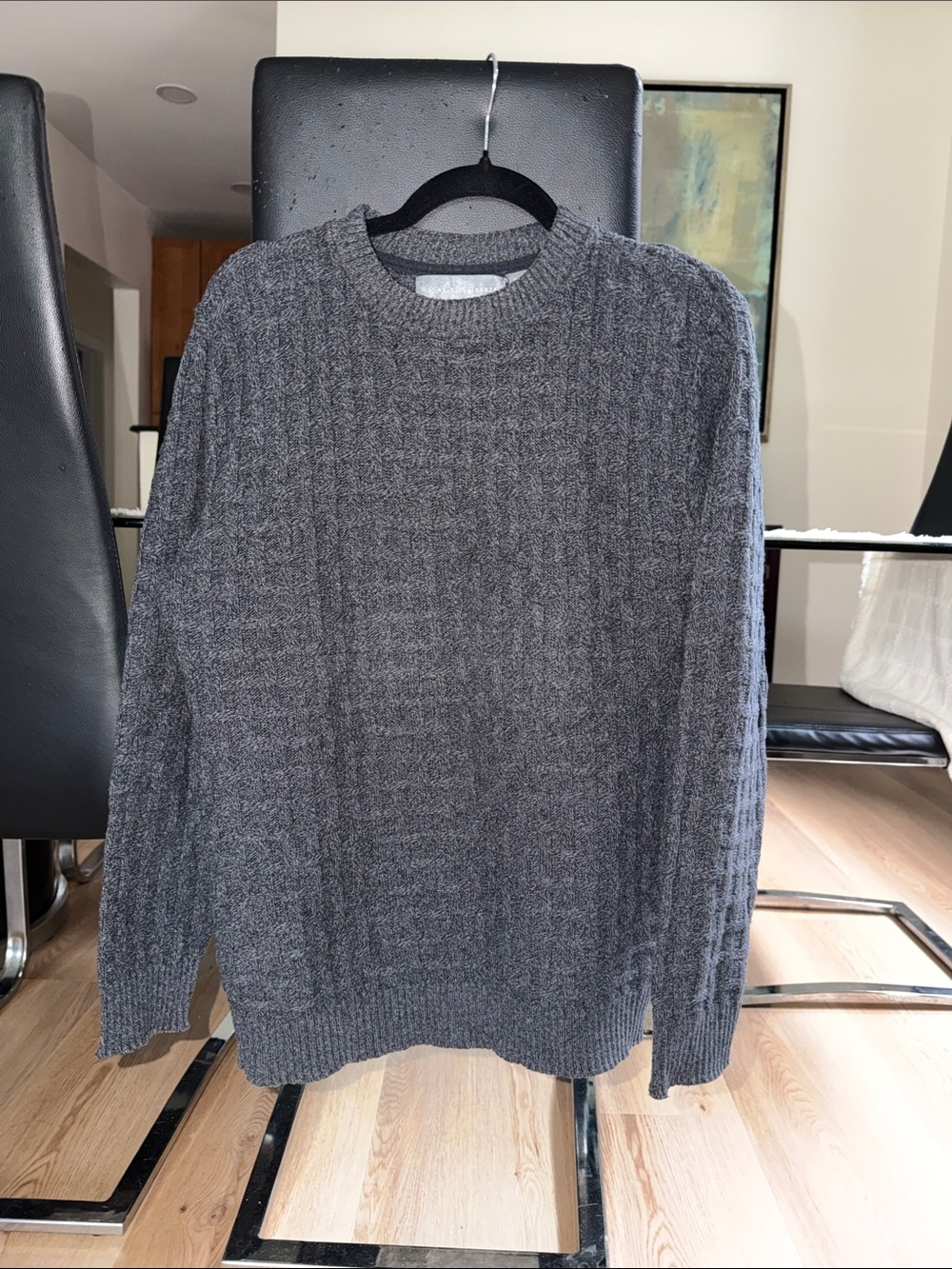 Oscar de la Renta Charcoal Cable Knit Crewneck Sweater